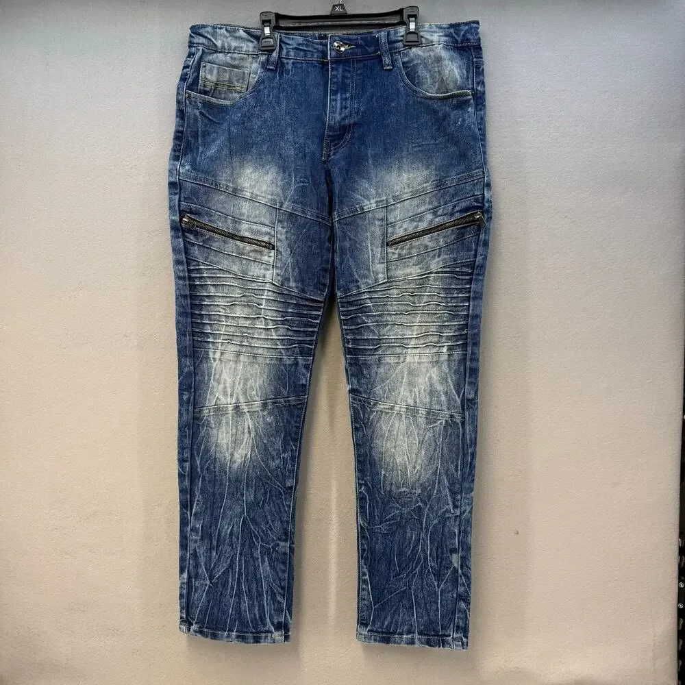 Southpole Jeans Men's 34x30 Blue Skinny Y2K Moto Jeans RARE